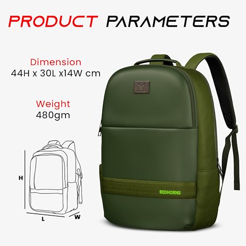 REDHORNS Faux Leather 15.6-Inch Laptop Backpack for Men and Women with Rain Cover, Anti-Theft Travel Water Resistant Laptop Bag for Office, College, School (Olive Green) - Image 3