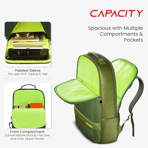 REDHORNS Faux Leather 15.6-Inch Laptop Backpack for Men and Women with Rain Cover, Anti-Theft Travel Water Resistant Laptop Bag for Office, College, School (Olive Green) - Image 5