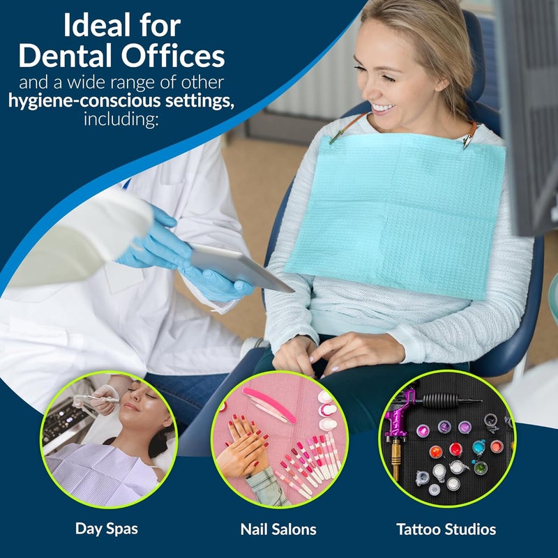 TIDI 1083 Avalon Dental Bib Blue 4 Layers 13 W x 18 L Pack of 500  Disposable Dental Bibs  Embossed  3Ply Tissue  Poly Back To Help Prevent LeakThrough  Nail Towels  Tattoo Bibs - Image 3