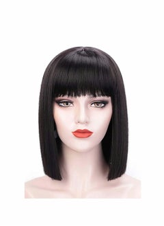 Excefore Short Bob Hair Wigs,Black Wigs with Bangs 12" Straight with Flat Bangs Synthetic Colorful Cosplay Daily Party Wig for Women Natural As Real Hair (Black)  - Image 1