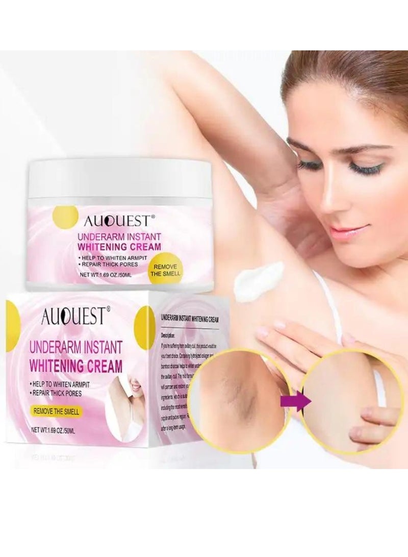 AuQuest 50ML Underarm Instant Whitening Cream Whitening Cream for Women for Dark Armpit Body Face Lightening Cream Intimate Skin Cream for Knees Armpit Elbows Private Areas - Image 2