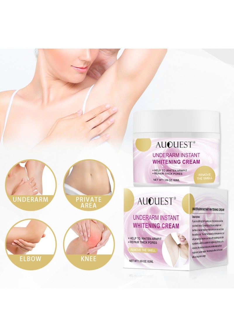 AuQuest 50ML Underarm Instant Whitening Cream Whitening Cream for Women for Dark Armpit Body Face Lightening Cream Intimate Skin Cream for Knees Armpit Elbows Private Areas - Image 3