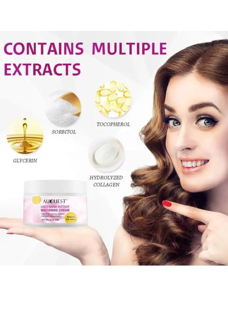 AuQuest 50ML Underarm Instant Whitening Cream Whitening Cream for Women for Dark Armpit Body Face Lightening Cream Intimate Skin Cream for Knees Armpit Elbows Private Areas - Image 4