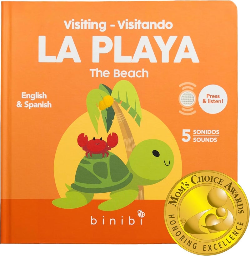 Binibi Store Spanish Books for Babies & Toddlers 1-3 The Beach Interactive Bilingual Sound Book with Fun Beach Sounds | Bilingual Children's Book | Spanish Learning for Kids - Image 1