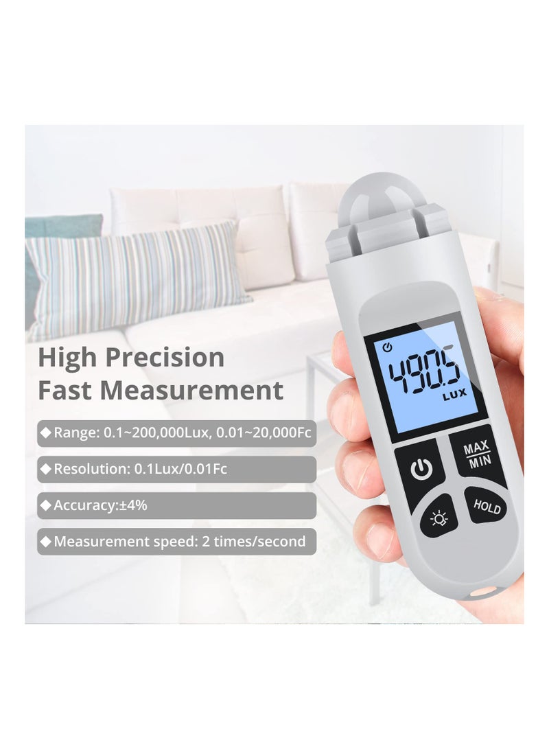 SYOSI Light Meter, Handheld Photometer, Support Max/Min Modes Light Meter Range up to 200,000 Lux Luxmeter Handheld Digital Lux Meter Brightness Measuremen Instrument with LCD Characters Display - Image 4