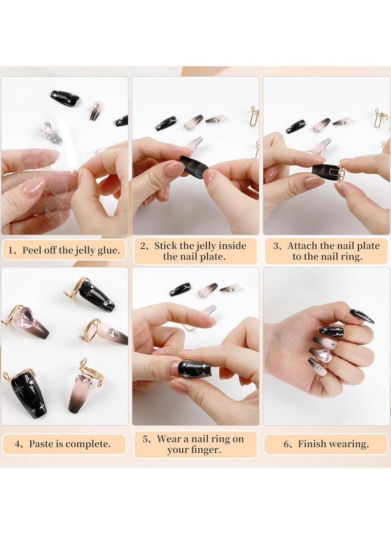 20Pcs Nail Rings for Women - No Glue Adjustable Fingernail Rings Set for Acrylic Nail Non-Tarnish Metal Nails Rings for Women Nail Art Decoration - Image 3