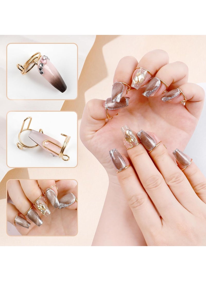 20Pcs Nail Rings for Women - No Glue Adjustable Fingernail Rings Set for Acrylic Nail Non-Tarnish Metal Nails Rings for Women Nail Art Decoration - Image 2