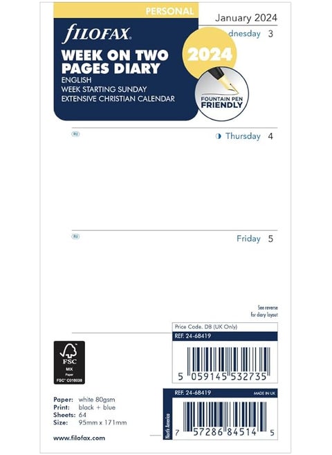 Personal Week On Two Pages English Sunday Start 2024 Diary