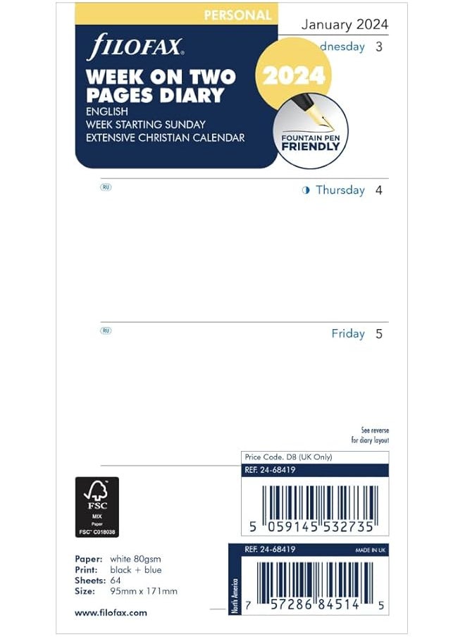 FILOFAX - Personal Week On Two Pages English Sunday Start 2024 Diary - Image 1