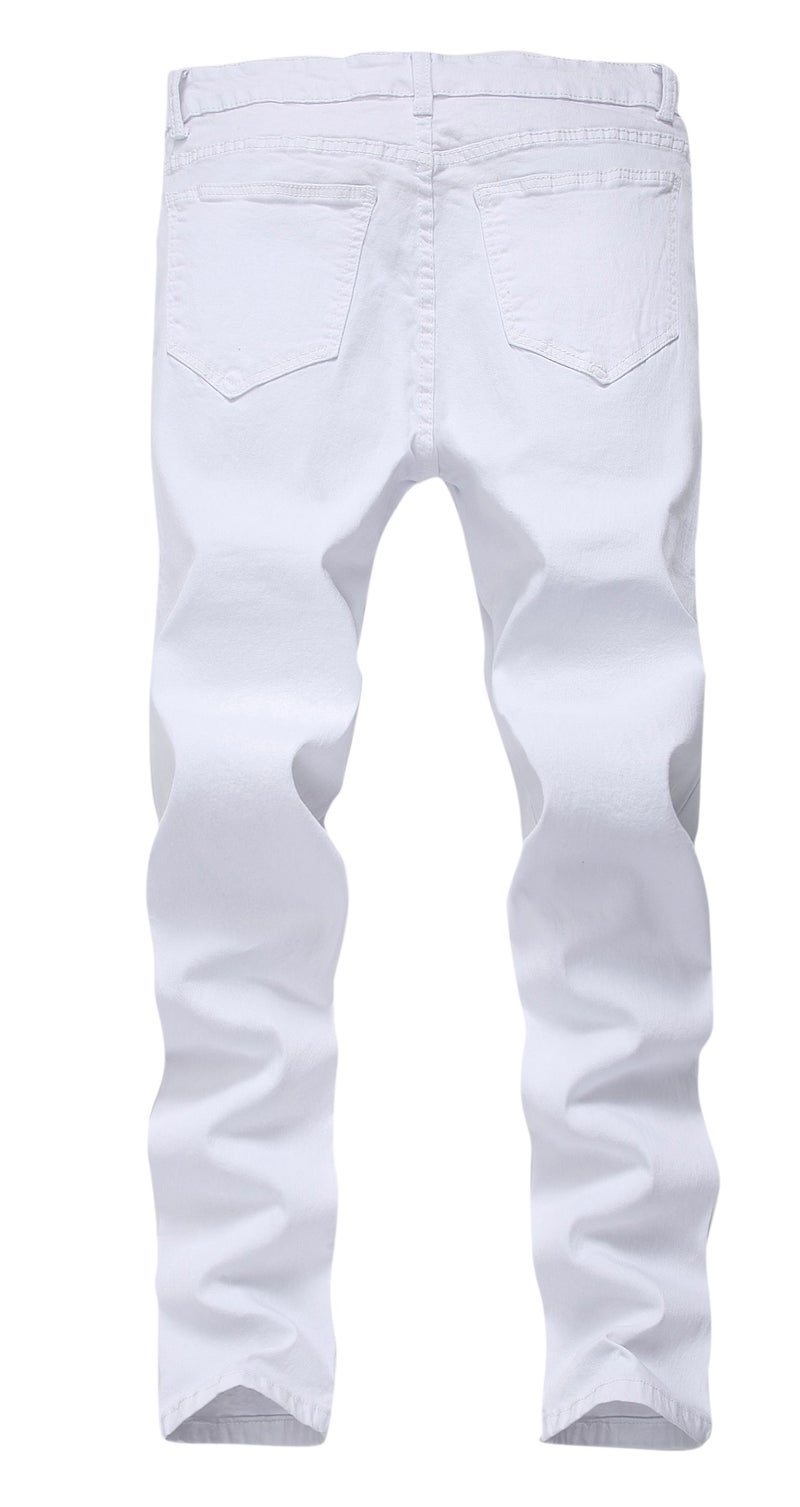 FREDD MARSHALL Men's White Skinny Slim Fit Stretch Straight Leg Fashion Jeans Pants, 30W - Image 2