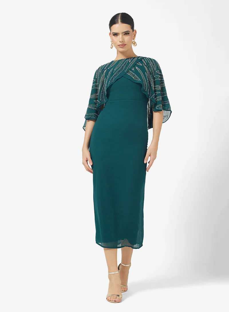 اميليا روز Flared Sleeve Embellished Maxi Dress