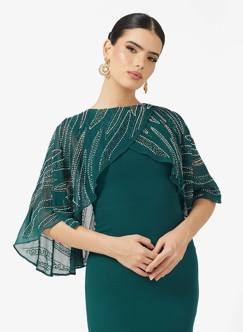 اميليا روز Flared Sleeve Embellished Maxi Dress