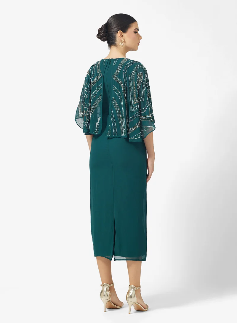 اميليا روز Flared Sleeve Embellished Maxi Dress