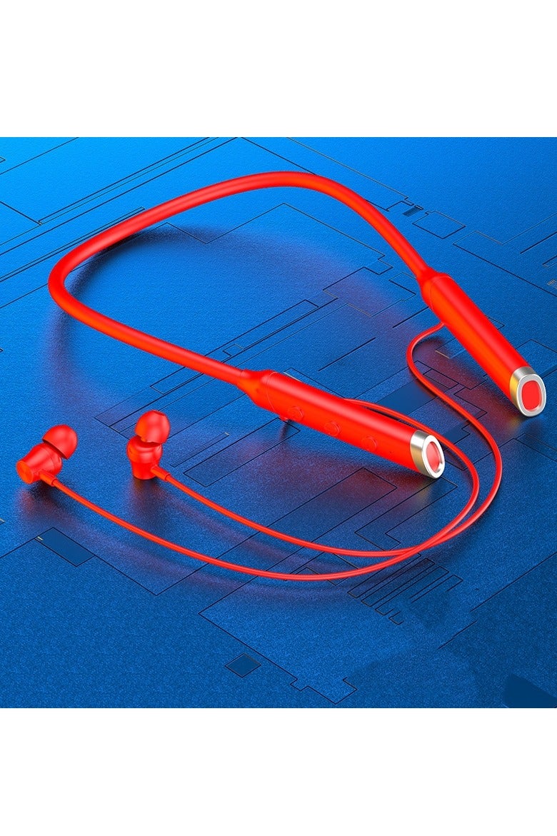 New Hanging Neck Bluetooth Headset In-ear Neck Hanging Long Standby With Magnetic Suction Earphone (Red） - Image 1