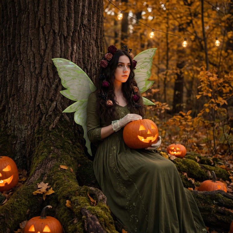 YKW Fairy Wings for Adult Women,31.5x29.5 Inch Butterfly Cosplay Wings with Lace Gloves,Organza Costume Wings for Halloween Party (Green) - Image 4
