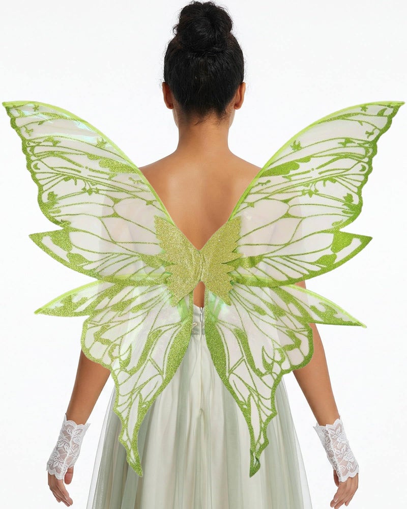 YKW Fairy Wings for Adult Women,31.5x29.5 Inch Butterfly Cosplay Wings with Lace Gloves,Organza Costume Wings for Halloween Party (Green) - Image 1