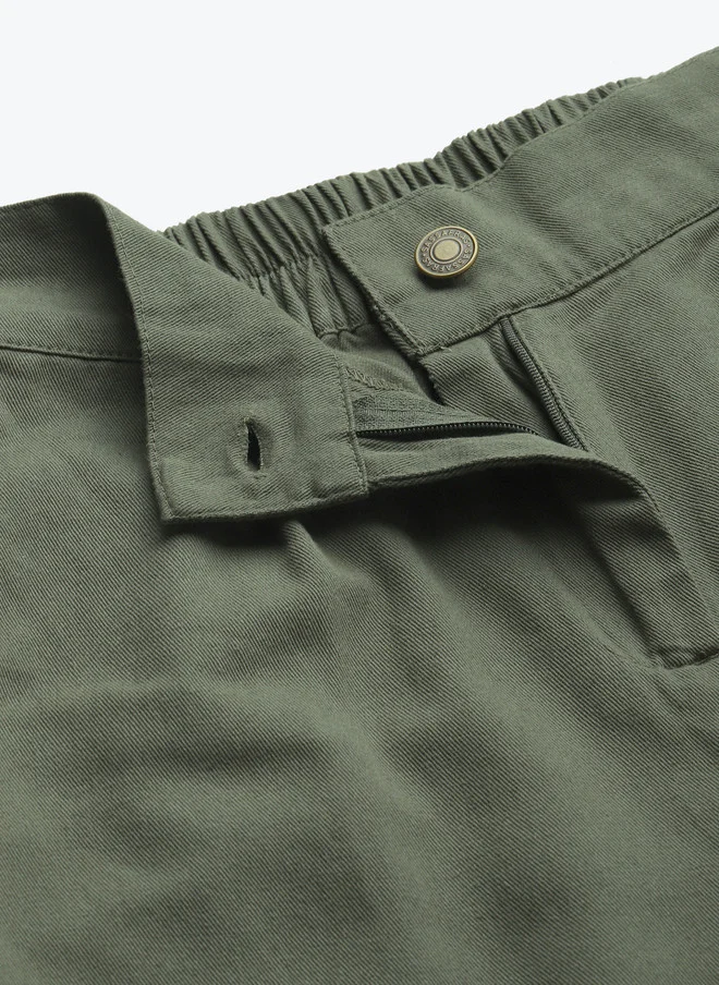 SASSAFRAS  Olive Green Cotton Straight Trousers for Women  | Best Price UAE