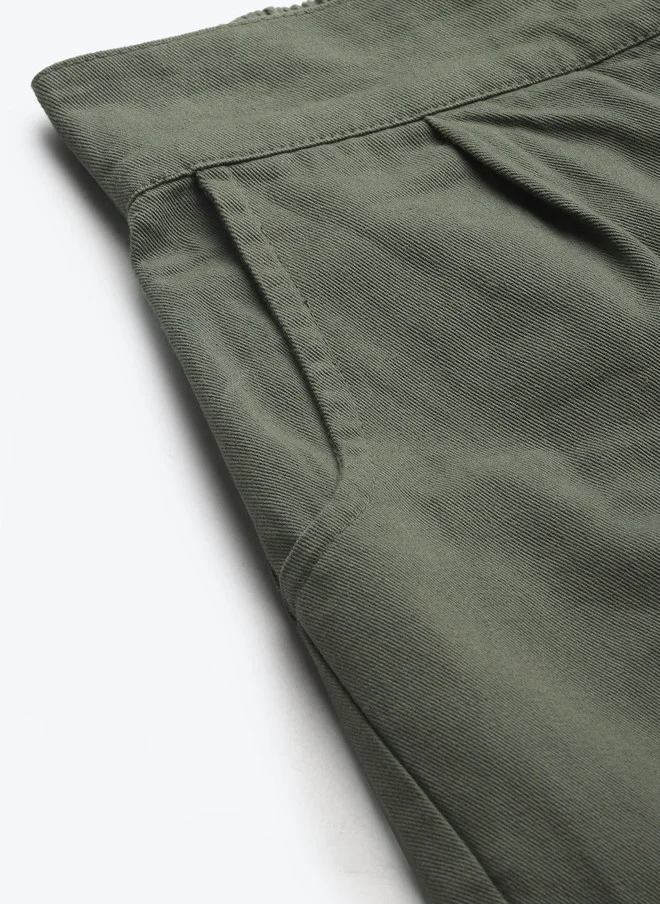 SASSAFRAS  Olive Green Cotton Straight Trousers for Women  | Best Price UAE