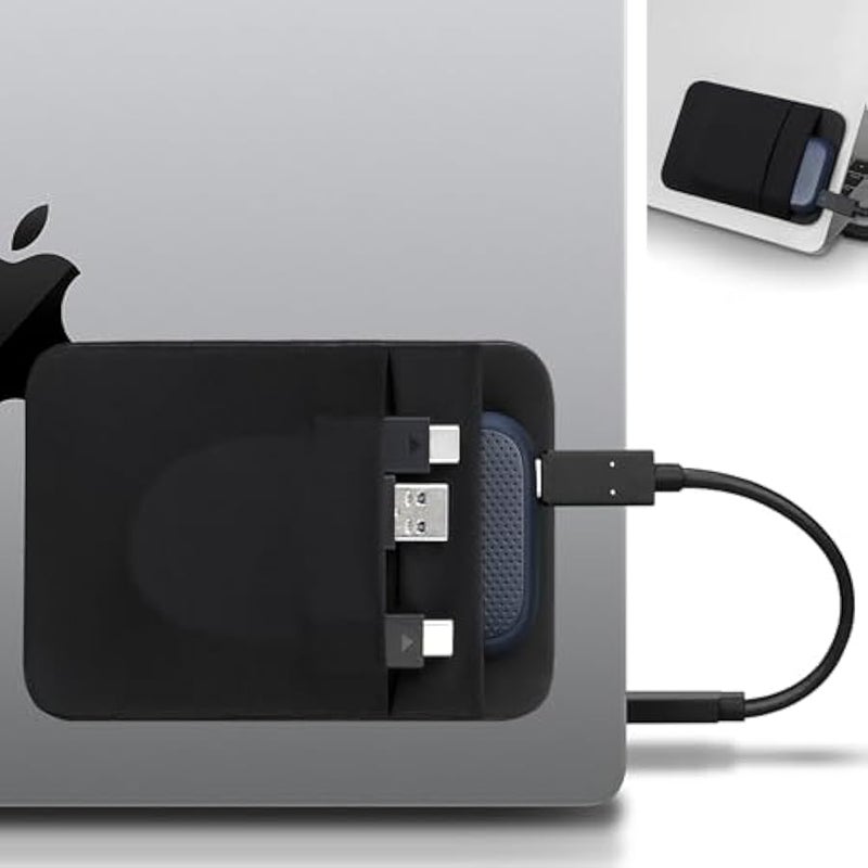 لاكدو حافظة قرص صلب محمولة للابتوب، حافظة لاصقة بجيبين مع لاصق قابل لاعادة الاستخدام، لسان ديسك وسامسونج ووسيط تخزين ذو حالة ثابتة خارجية، منظم شنطة حمل للاقراص الصلبة، اسود - Image 1