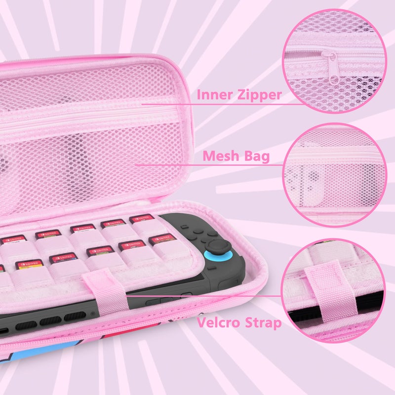 TIKOdirect Carrying Case for Switch 2(2025), Cute Portable Travel Bag in Updated Design of Pink Interior with an Adjustable Shoulder Strap, Pink - Image 5