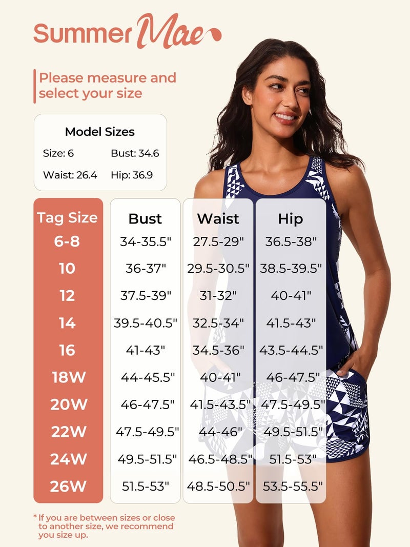 Summer Mae Blouson Tankini Swimsuits for Women 2026 Tummy Control Two Piece Bathing Suits with Sporty Pockets Swim Shorts Blue Ocean Ripples Size 14 - Image 5