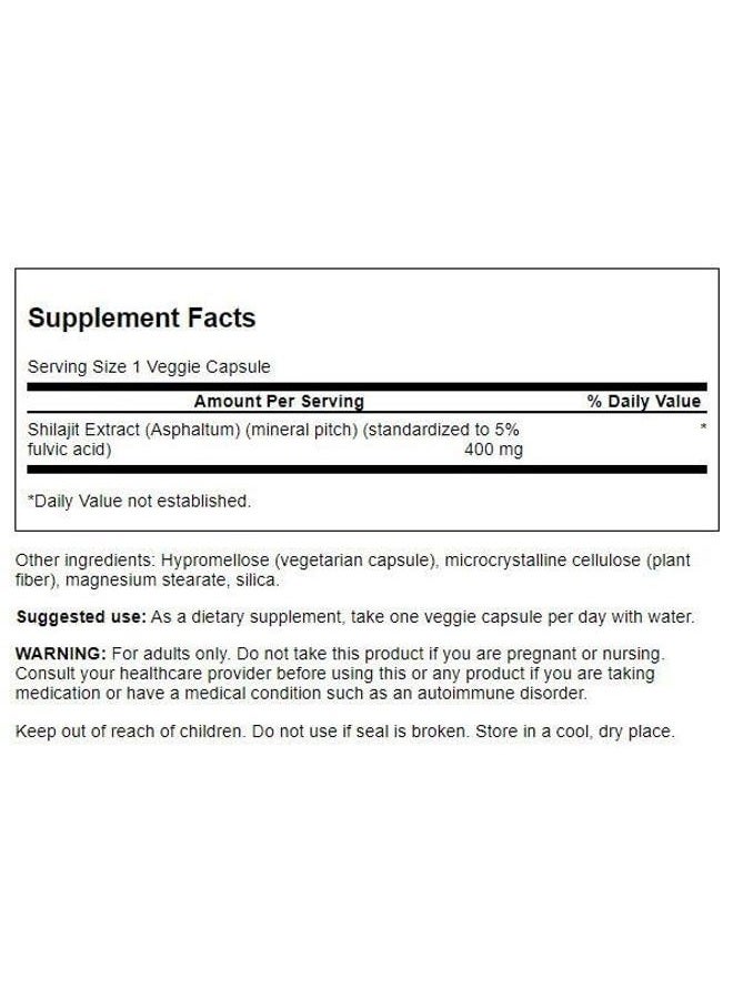 SWANSON Shilajit Extract 400 Milligrams 60 Veg Capsules - Image 2