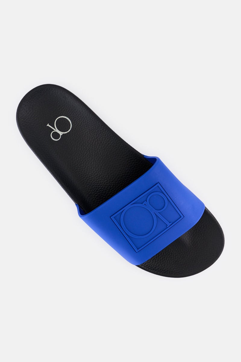 Ocean Pacific Men Brand Logo Slip On Slides, Blue  - Image 4