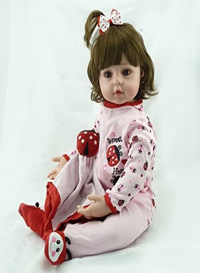 Arabest Classic 18 inch reborn baby doll pink soft vinyl silicone newborn baby doll girl toy gift dolls,Cute Ladybug Clothes Sweet Girl Weighted Doll Toys - Image 3