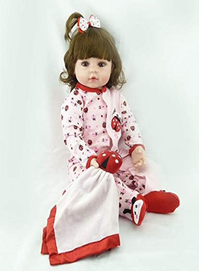 Arabest Classic 18 inch reborn baby doll pink soft vinyl silicone newborn baby doll girl toy gift dolls,Cute Ladybug Clothes Sweet Girl Weighted Doll Toys - Image 2