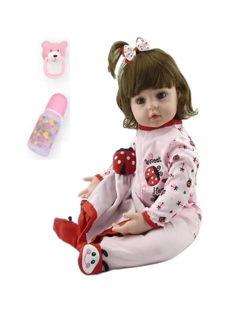 Arabest Classic 18 inch reborn baby doll pink soft vinyl silicone newborn baby doll girl toy gift dolls,Cute Ladybug Clothes Sweet Girl Weighted Doll Toys - Image 1