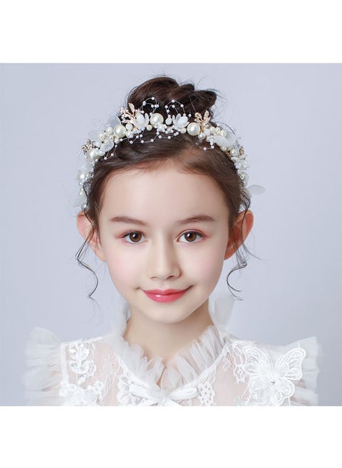 Flower Girl Headpiece Pearl Headband, Princess Rhinestone Crystal Beads Headband Hair Band Accessory