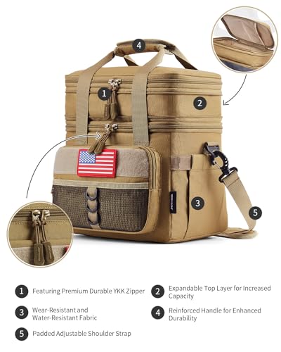 JOYHILL 18 L Tactical Lunch Box - Insulated, Leakproof, and Expandable Double-Deck Cooler Bag for Work, Camping, Picnic - Durable Black Lunch Bag for Adults,24 Can - Image 3