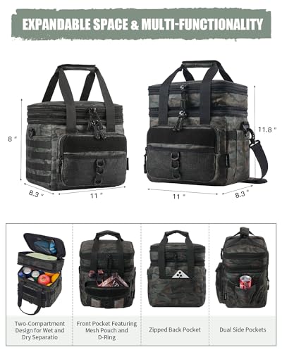 JOYHILL 18 L Tactical Lunch Box - Insulated, Leakproof, and Expandable Double-Deck Cooler Bag for Work, Camping, Picnic - Durable Black Lunch Bag for Adults,24 Can - Image 4