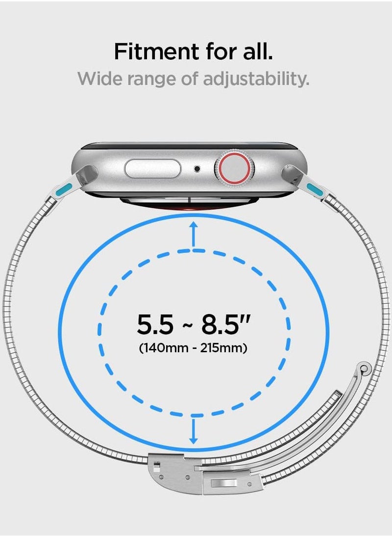 Spigen - Sleek Link Apple Watch Band for Apple Watch Ultra 2/1 49mm, Series 10 46mm, 9/8/7 45mm, SE2/SE/6/5/4 44mm, 3/2/1 42mm Adjustable Stainless Steel Band Strap - Silver - Image 1