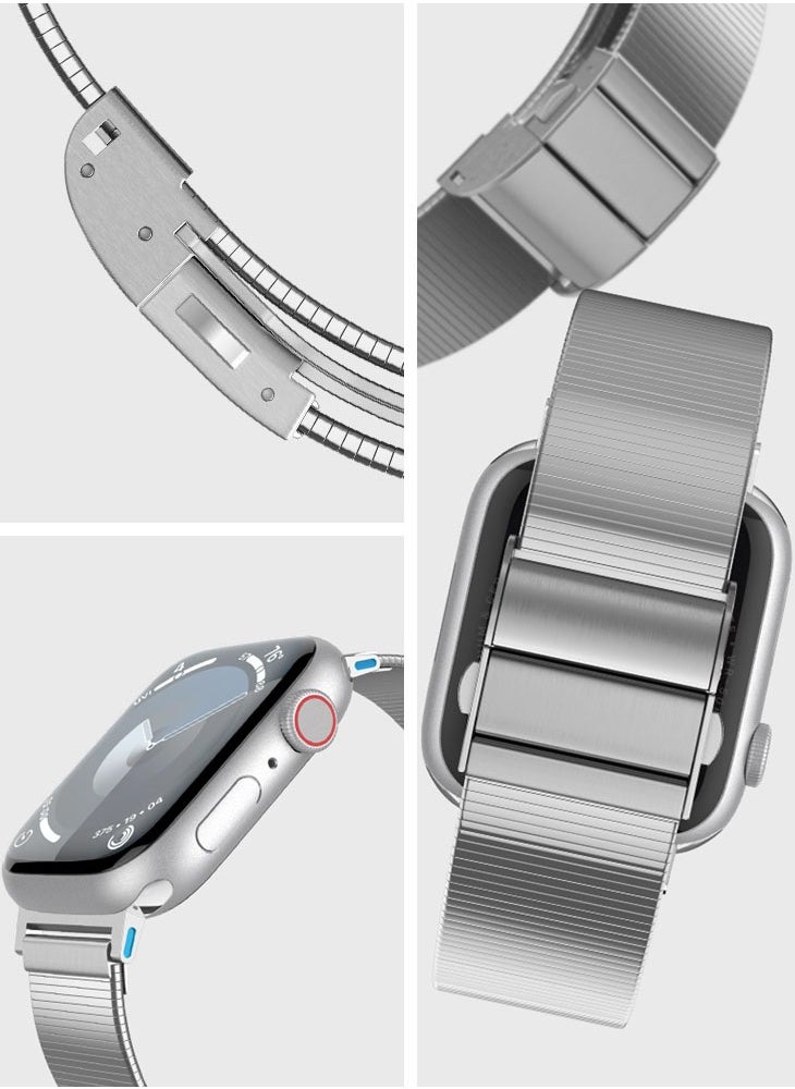 Spigen - Sleek Link Apple Watch Band for Apple Watch Ultra 2/1 49mm, Series 10 46mm, 9/8/7 45mm, SE2/SE/6/5/4 44mm, 3/2/1 42mm Adjustable Stainless Steel Band Strap - Silver - Image 1