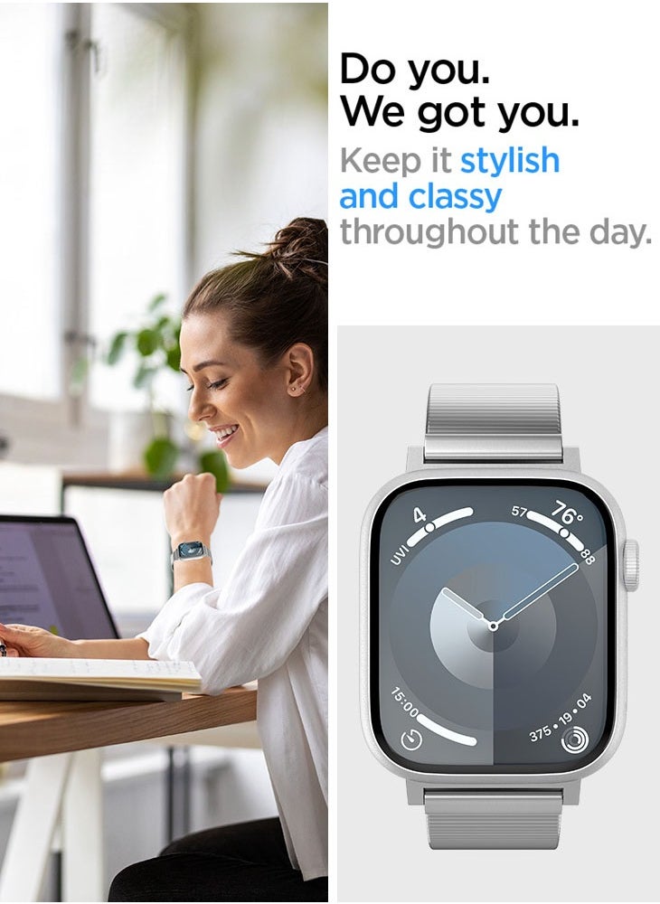 Spigen - Sleek Link Apple Watch Band for Apple Watch Ultra 2/1 49mm, Series 10 46mm, 9/8/7 45mm, SE2/SE/6/5/4 44mm, 3/2/1 42mm Adjustable Stainless Steel Band Strap - Silver - Image 1