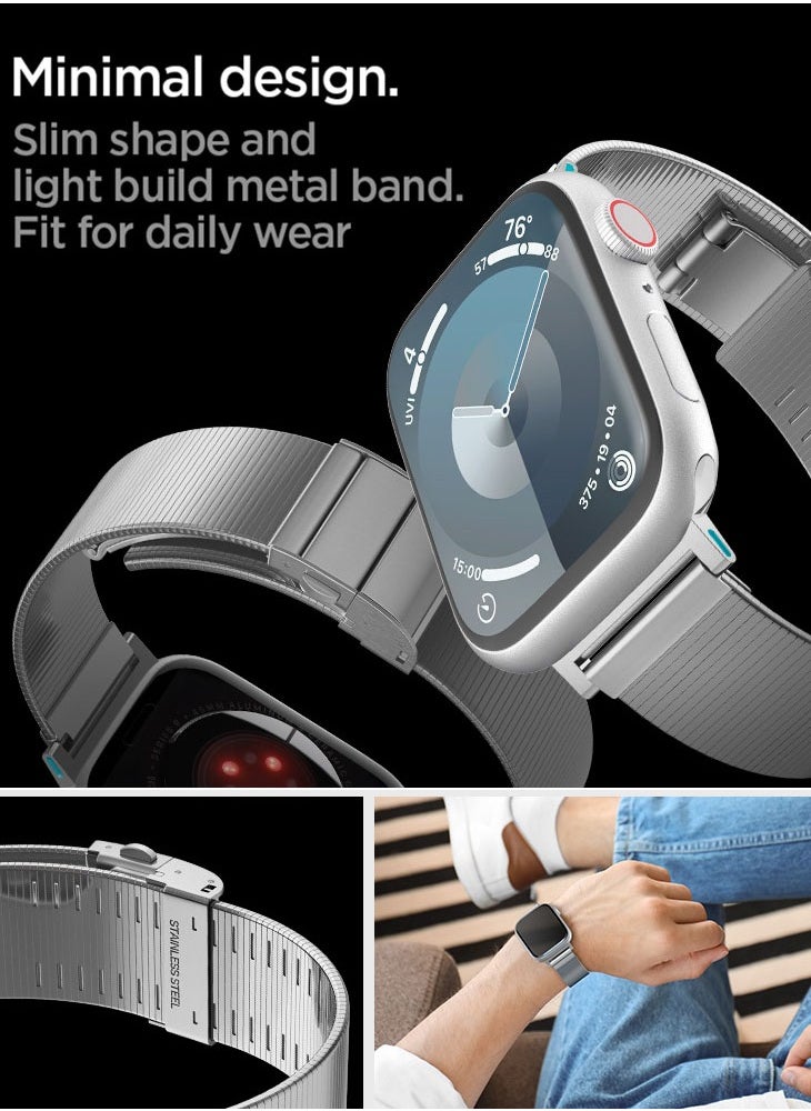 Spigen - Sleek Link Apple Watch Band for Apple Watch Ultra 2/1 49mm, Series 10 46mm, 9/8/7 45mm, SE2/SE/6/5/4 44mm, 3/2/1 42mm Adjustable Stainless Steel Band Strap - Silver - Image 1