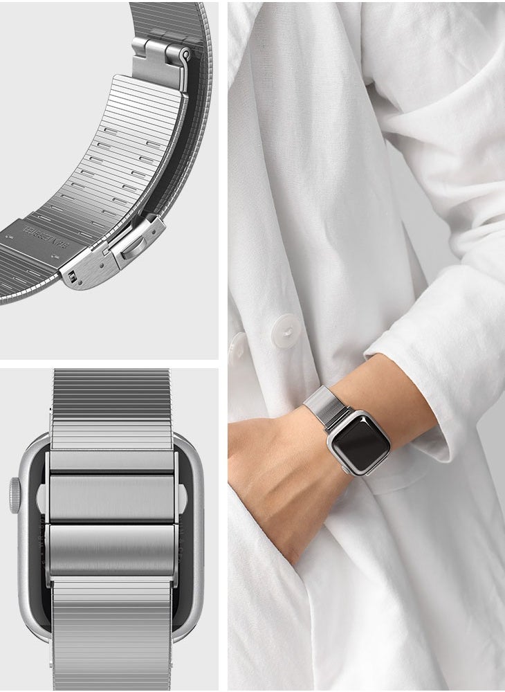 Spigen - Sleek Link Apple Watch Band for Apple Watch Ultra 2/1 49mm, Series 10 46mm, 9/8/7 45mm, SE2/SE/6/5/4 44mm, 3/2/1 42mm Adjustable Stainless Steel Band Strap - Silver - Image 1