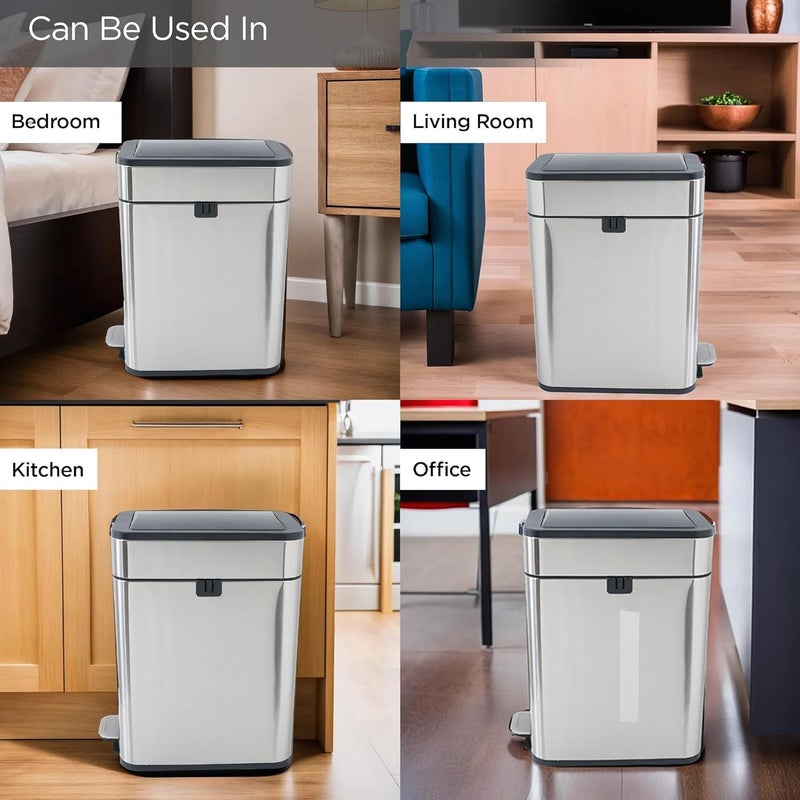 Kuber Industries Kuber Industries 30L Stainless Steel StepOn Pedal Dustbin with Inner Bucket Soft Close Trash Can Garbage Waste Bin with Lid for Home Kitchen Office Bathroom Washroom  - Image 4