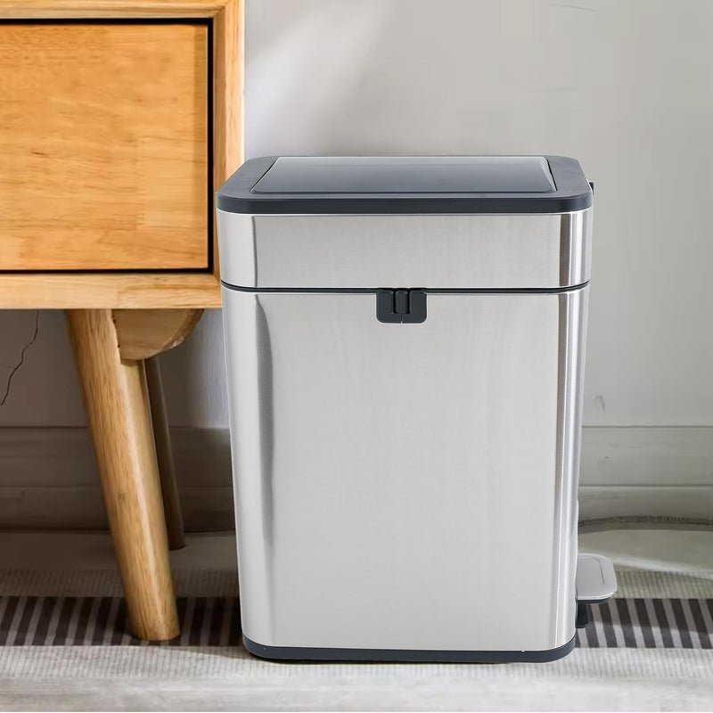 Kuber Industries Kuber Industries 30L Stainless Steel StepOn Pedal Dustbin with Inner Bucket Soft Close Trash Can Garbage Waste Bin with Lid for Home Kitchen Office Bathroom Washroom  - Image 1
