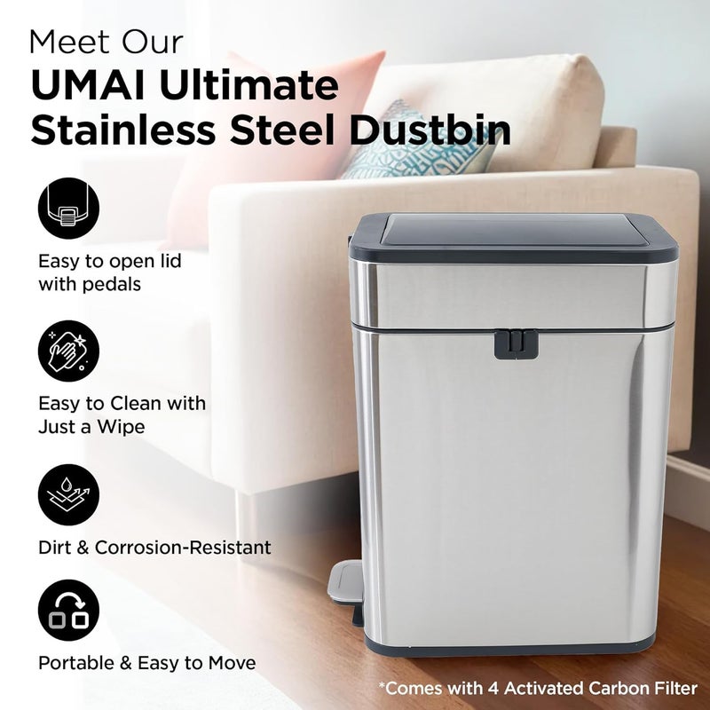 Kuber Industries Kuber Industries 30L Stainless Steel StepOn Pedal Dustbin with Inner Bucket Soft Close Trash Can Garbage Waste Bin with Lid for Home Kitchen Office Bathroom Washroom  - Image 2