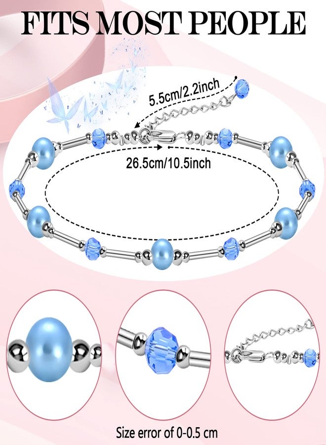 Sureio Blue Bride Gift Anklet Blue Anklet for Bride On Wedding Gift Silver Crystal Pearl and Crystal Bridal Shower Gifts for Bridesmaid Bead Chain - Image 2