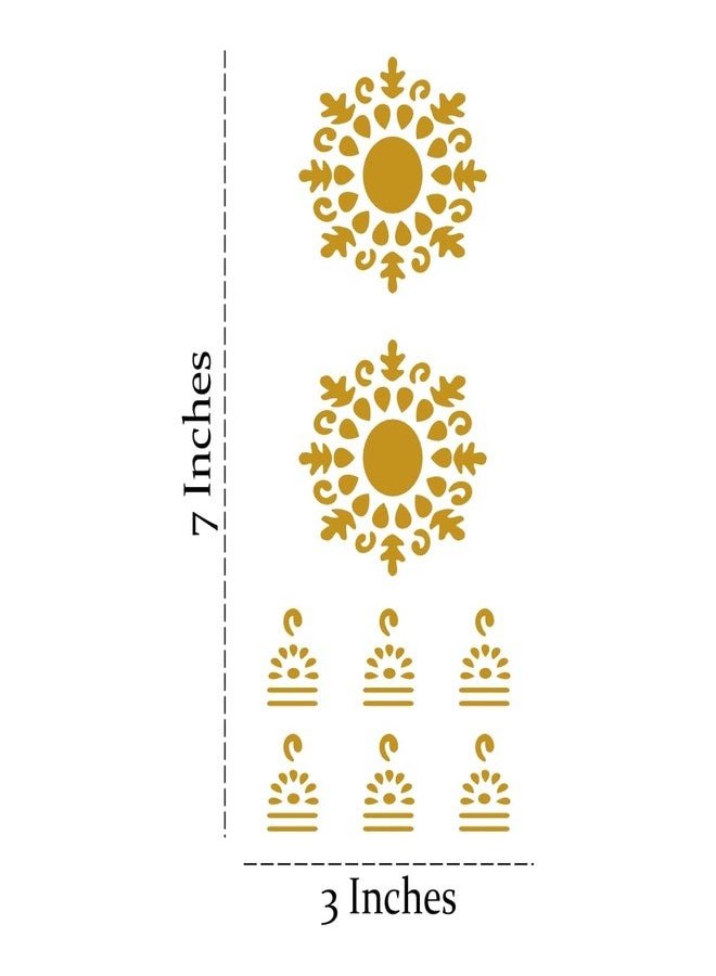 تصميم حناء عصري دائري مزين بالزهور باللون الذهبي من فانفاتي، مناسب لراحة اليد والأصابع، ملصق حناء بسيط للفتيات والسيدات - Image 3