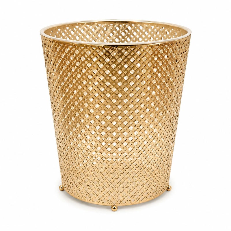 Gold Metal Wastebasket, Moroccan Style Open-Top Iron Trash Can with Floral Cutout Design for Bathroom, Bedroom, Living Room (C1096) - Image 1