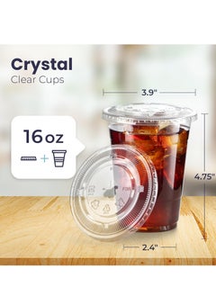 Generic 16 oz BPA Free Clear Plastic Cups 50 Pack with Flat Lids with Vents for Iced Cold Drinks, Coffee, Tea, Smoothies, Disposable Tea Medium  - Image 2