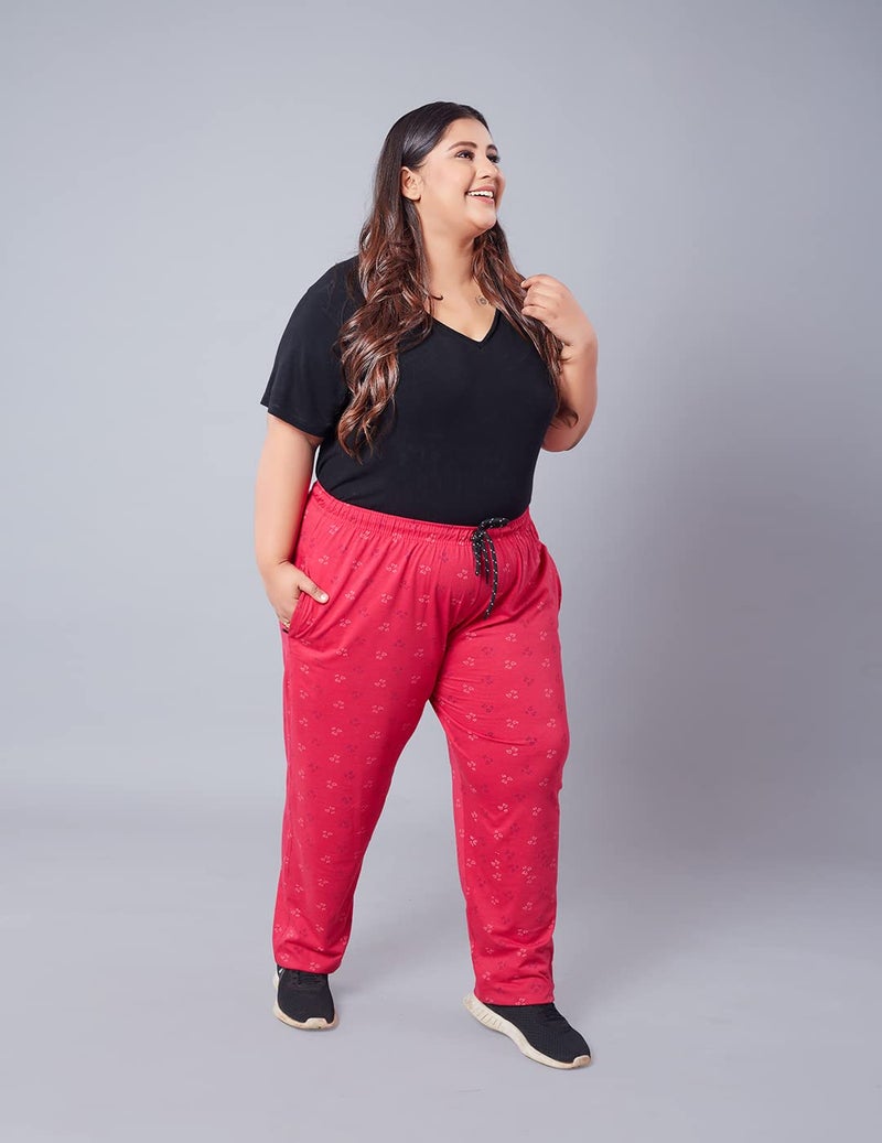 CUPID Women Plus Size Regular Fit Cotton Mid Rise Joggers (7000 Pink Printed Lower 6XL_Pink_6XL) - Image 4