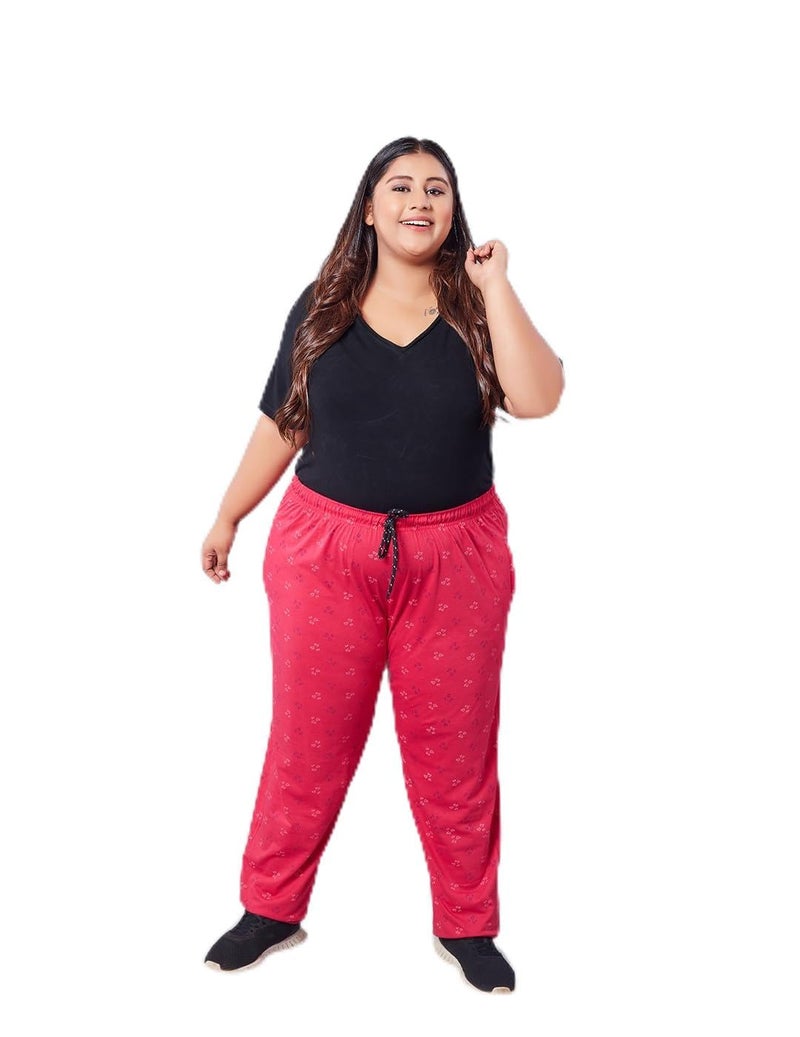 CUPID Women Plus Size Regular Fit Cotton Mid Rise Joggers (7000 Pink Printed Lower 6XL_Pink_6XL) - Image 1