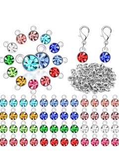 12 Color Crystal Birthstone Charms DIY Beads Pendant with Rings Mixed Handmade Round Crystal Charm for Jewelry Necklace Bracelet Earring Making Supplies(120 Pieces)