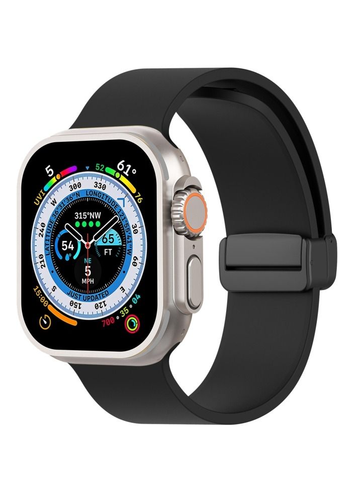 فيسوس سوار سيليكون ناعم بإبزيم مغناطيسي أسود لساعة أبل ألترا 49 ملم (أسود) - Image 1