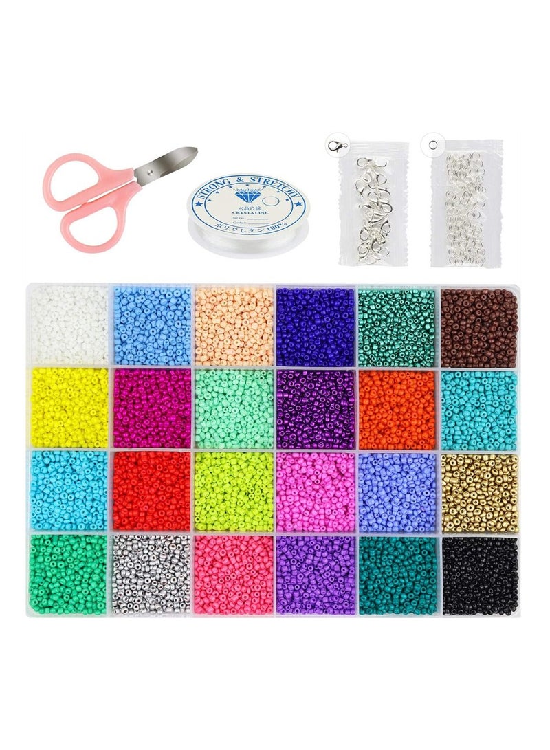 Y&D Paint Beads, SYOSI 2MM Bracelet Beads for Jewelry Making Kit, DIY 24 Grid Solid Color Bead Set, Art and Craft with Rolls of Elastic String Cord, Charms Rings 24000 Tablets 1 Box  - Image 1